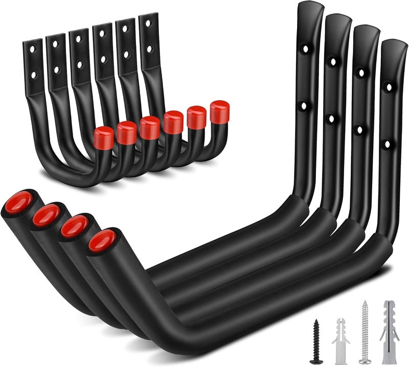 Nacial 10 Pack Garage Hooks Heavy Duty, 15" & 3.5" Kayak Storage Hooks with EVA Pads, 100LBS Capacity Large Garage Hooks for Hanging Bikes, Kayak Folding Chairs and Hanging Ladders - Image 1